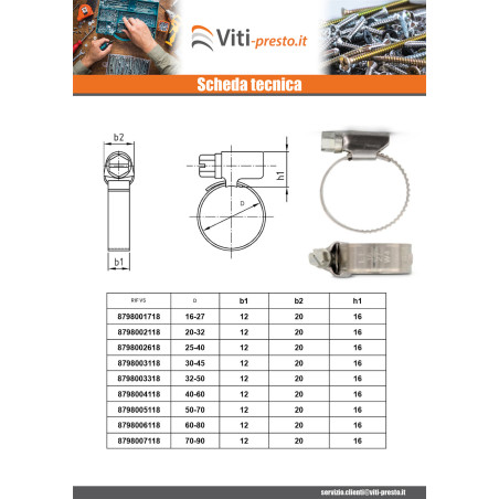 1 x Fascetta Acciaio Inox W5 Diametro 100 con 120 larghezza di banda 12