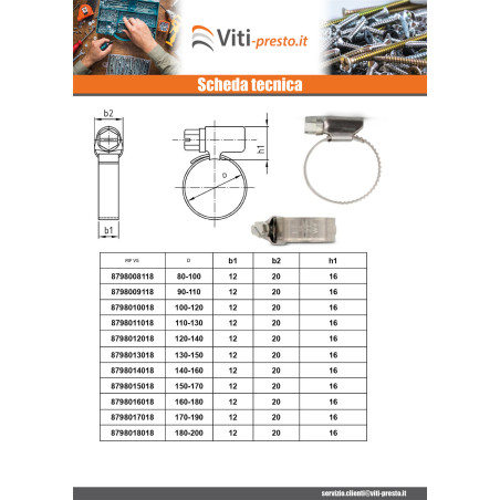 1 x Fascetta Acciaio Inox W5 Diametro 100 con 120 larghezza di banda 12