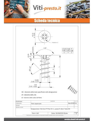 1 x Vite Euro Testa Forata Pozy 6.3X7 Diametro...