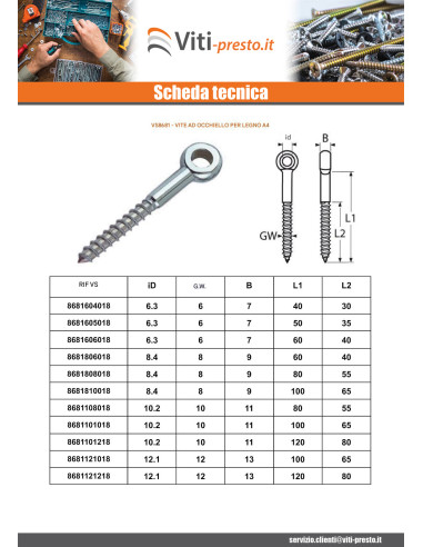 1 x Vite A Occhiello Legno 6X40 Filettata Su 30...