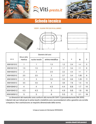 1 x Manicotto a crimpare Alluminio per cavo...