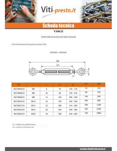 1 x Tenditore A Gancio E Occhiello M8X120...