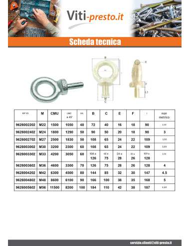1 x Anello Di Sollevamento MASCHIO M45 Zincate