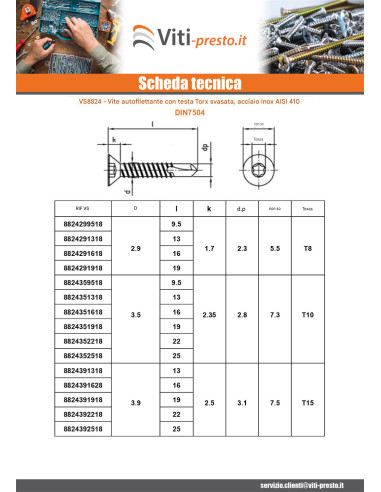 1 x Vite Autoperforante Testa Forata 5,5X32 T25...