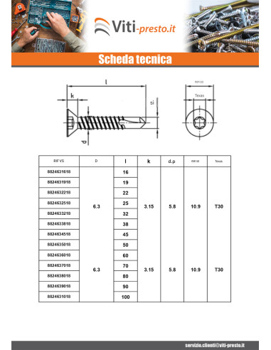 1 x Vite Autoperforante Testa Forata 5,5X32 T25...