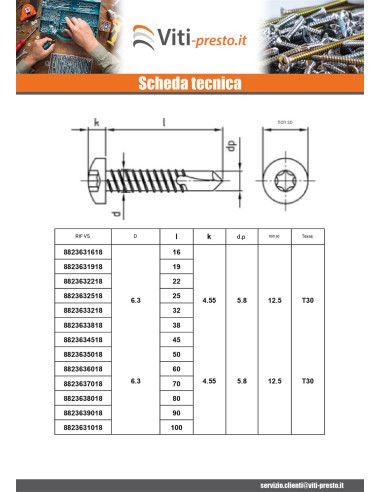 1 x Vite Autoperforante Testa Cilindrica 3,9X19...