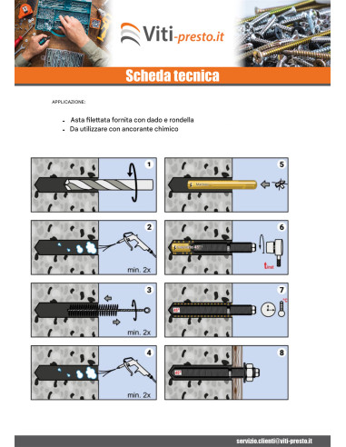 1 x Barra Filettata Ancoraggio CHIMICO M16X190...