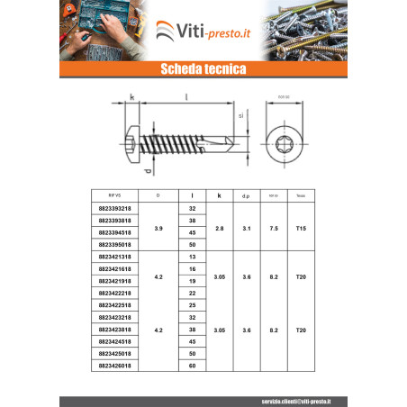 1 x Vite Autoperforante Testa Cilindrica 4,8 x 60 T25 Acciaio Inox Aisi 410