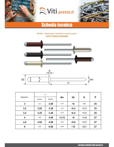 1 x Rivetti a strappo Alumínio Pino de aço 4X8...
