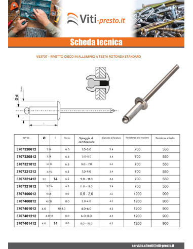 1 x Rivetto cieco, tutto in alluminio 3.2X8...