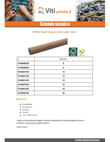 1 x Perno scanalato in legno Diametro 18...