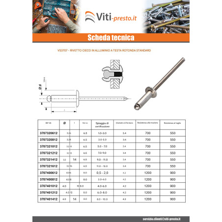 1 x Rivetto cieco, tutto in alluminio 4.8X16 Spessore Di Serraggio 9 con 11 Testa Piatta TUO