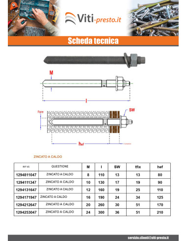 1 x Barra Filettata Ancoraggio CHIMICO M16X190...