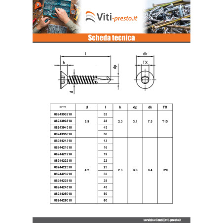 1 x Vite Autoperforante Testa Forata 6,3X70 T30 Acciaio Inox Aisi 410