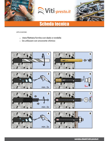1 x Barra Filettata Ancoraggio CHIMICO M12X220...