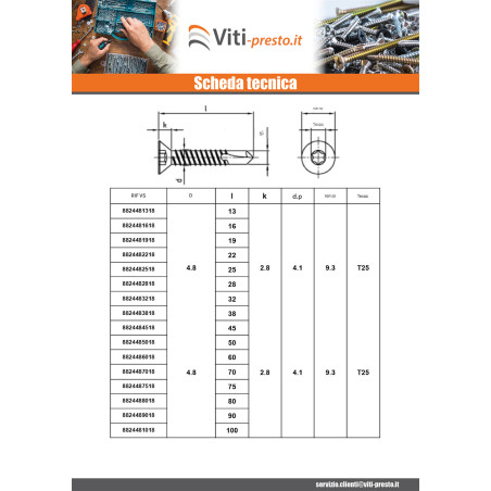 1 x Vite Autoperforante Testa Forata 5,5X38 T25 Acciaio Inox Aisi 410