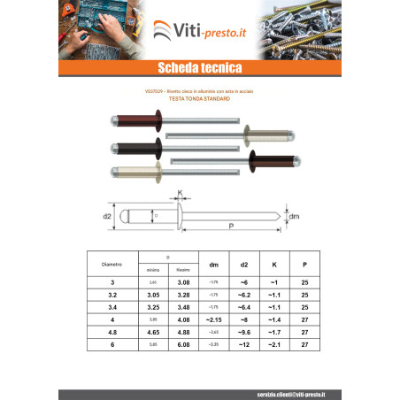 1 x Rivetti a strappo Alumínio Pino de aço 4,8X10 Spessore Di Serraggio 3 con 5 Testa tonda standard Ral3009 Rosso