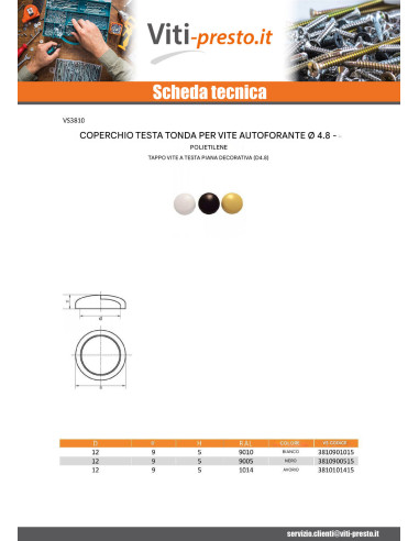 1 x Coprivite Testa Cilindrica Bombata Vite...