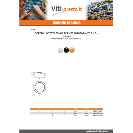 1 x Coprivite Testa Cilindrica Bombata Vite Diametro ST4.8 Polietilene Ral9010 Bianco Puro