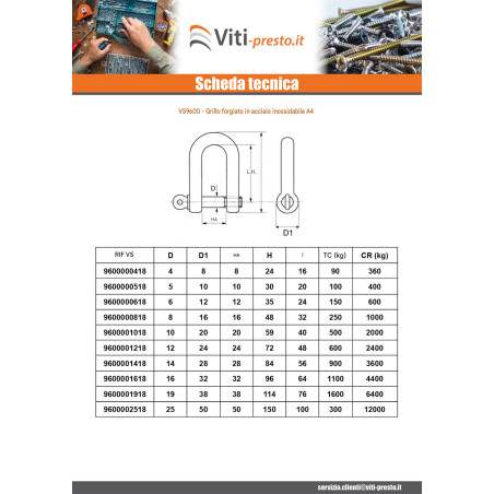 1 x Grillo Destra con Golfare con Vite con Occhio Acciaio Inox A4 Diametro 4
