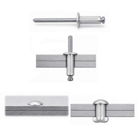 1 x Rivetti a strappo Alumínio Pino de aço 4X8 Spessore Di Serraggio 2 con 4 Testa tonda standard Ral9010 Bianco Puro