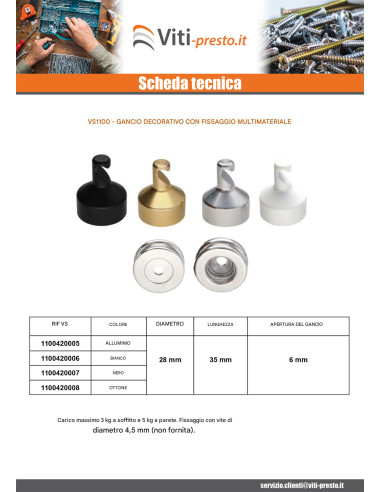 1 x Gancio decorativo Alluminio Nero con...