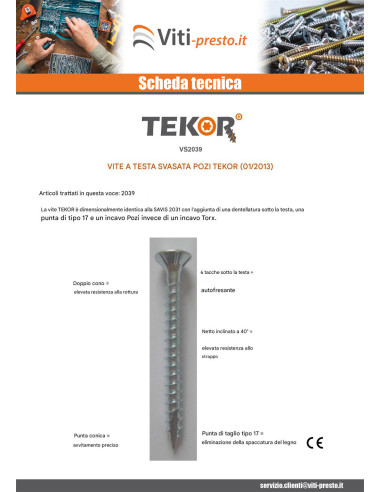 1 x Viti per legno TEKOR Testa Forata...