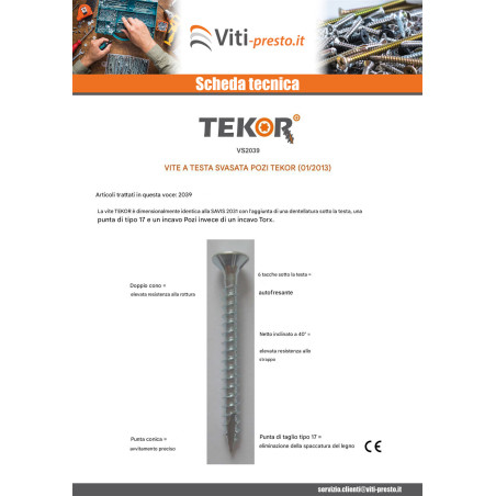1 x Viti per legno TEKOR Testa Forata Dentellato Pozi PZ5 4X60 Filettata Su 36 cut Chiodo Anti-Spacco 17 Zincate