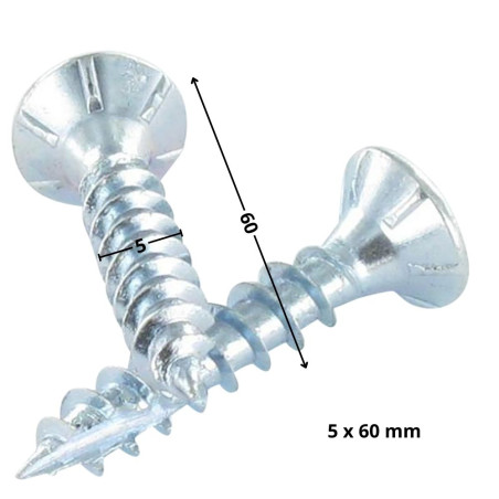1 x Viti per legno TEKOR Testa Forata Dentellato Pozi PZ5 5X60 Filettata Su 36 cut Chiodo Anti-Spacco 17 Zincate