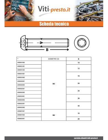 1 x Vite Per Metalli Testa Bombata T40 M8X25...