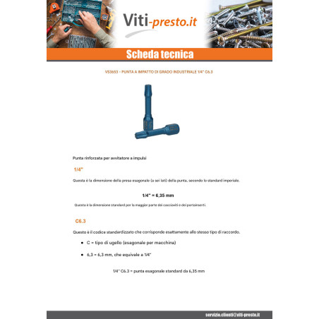 1 x Punta IMPATTO Qualità industriale 1/4" C6.3 T25 Lunghezza 30