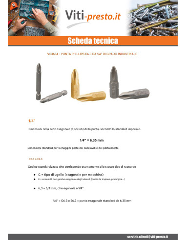 1 x Punta Qualità industriale 1/4" C6.3 Titanio...