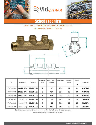 1 x Manifold 4 uscite 20x27 (3/4")...
