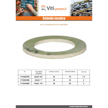 1 x Guarnizione piatta in fibra verde 26x34 (1") X2