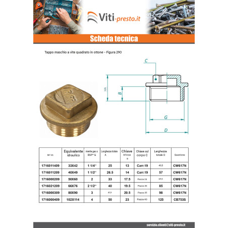 1 x Spina maschio Figura 290 20x27 (3/4") Testa Larga Ottone