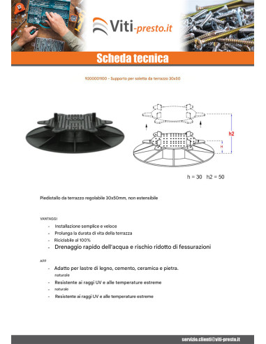 1 x Supporto della lastra terrazza 30X50
