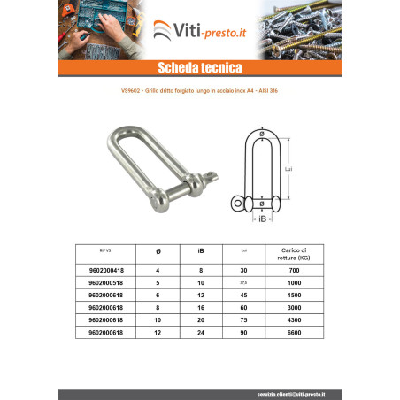 1 x Grillo Destra Lunga Forgiata Acciaio Inox A4 Diametro 10