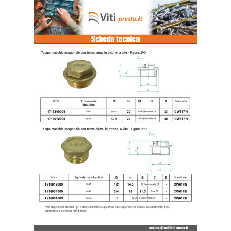 1 x Spina maschio Figura 290 20x27 (3/4") Ottone Cromato