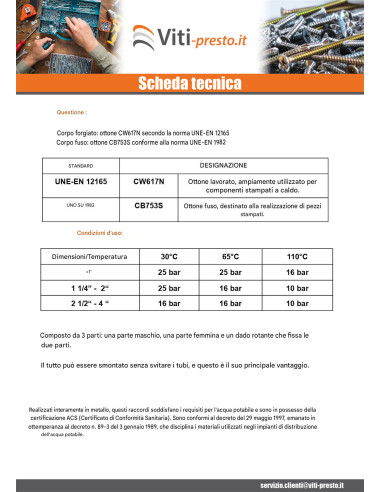 1 x Raccordo dritto 26x34 (1") Femmina Femmina...