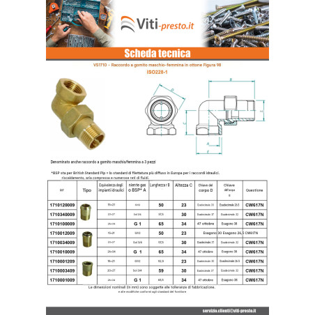 1 x Raccordo a gomito piatto 20x27 (3/4") Maschio/Femmina Ottone Figura 97