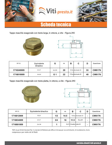 1 x Spina maschio Figura 290 26x34 (1") Ottone