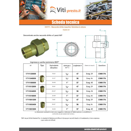 1 x Raccordo diritto con guarnizione O-ring 26x34 (1") Maschio/Femmina Ottone Figura 341