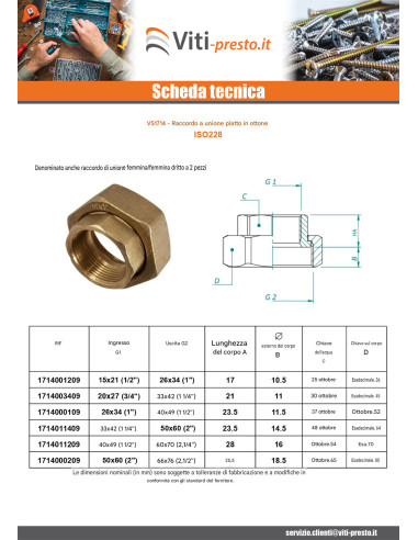 1 x Raccordo piatto Femmina Femmina 33x42...