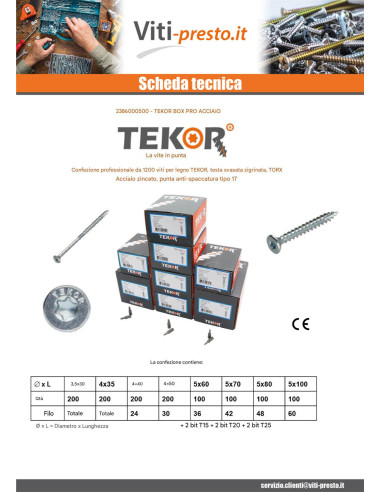 1 x TEKOR PACCHETTO PRO 1200 Vite Testa Forata...