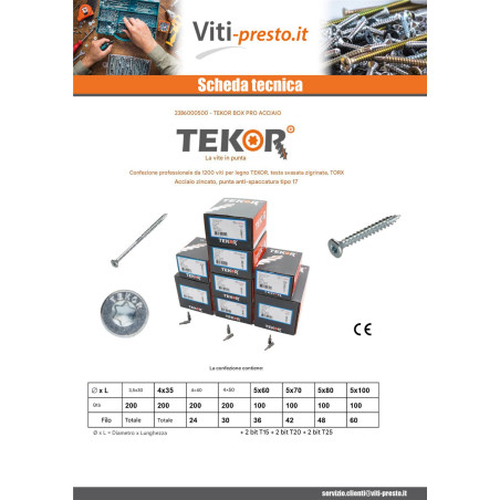 1 x TEKOR PACCHETTO PRO 1200 Vite Testa Forata Dentellato Torx Zincate