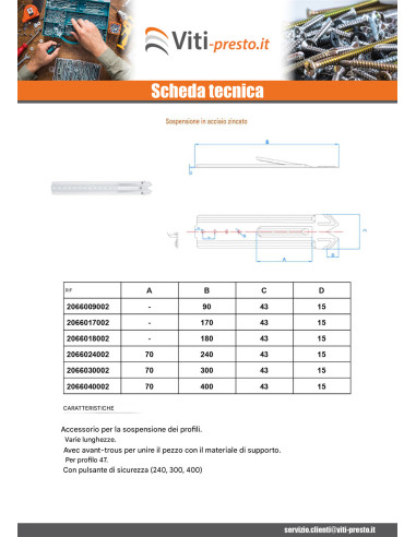 1 x Sospensione Lunghezza 80 Zincate