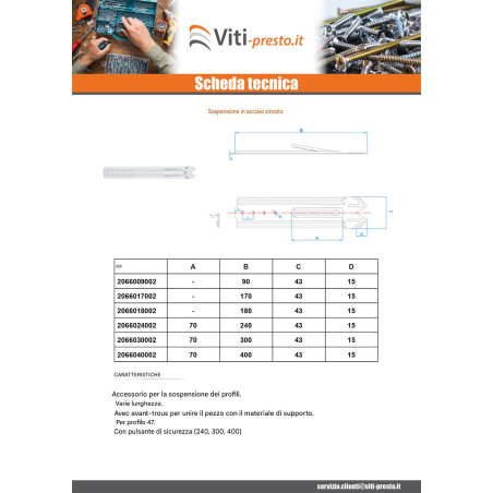 1 x Sospensione Lunghezza 80 Zincate