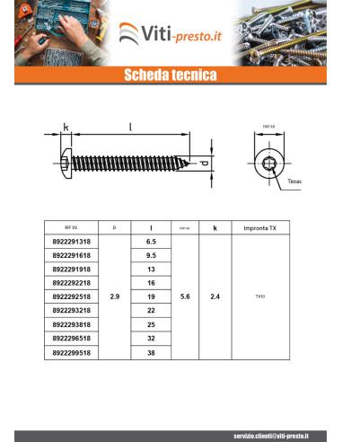 1 x Vite Per Lamiera Testa Cilindrica Bombata...