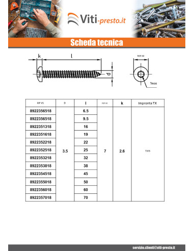 1 x Vite Per Lamiera Testa Cilindrica Bombata...