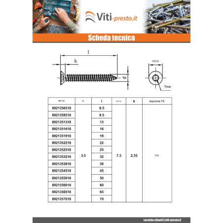 1 x Vite Per Lamiera Testa Forata 4,8X19 T25 Acciaio Inox A4